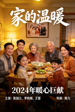 家庭情感剧《家的温暖》海报，温馨家庭团聚场景