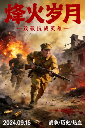 战争电影《烽火岁月》海报，士兵战场冲锋场景